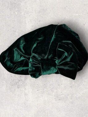 Emerald Green Velvet Turban Head Covering Bow Knot Stretch Cap